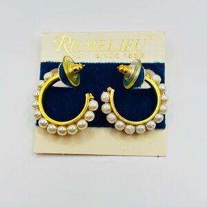 Vintage Richelieu Gold Open Hoop Earrings with Pearls